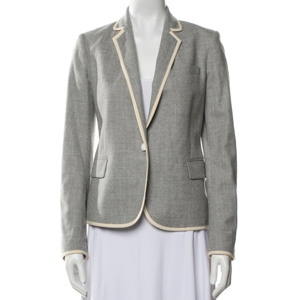 Theory Light Gray Wool Blazer with White Trim Size 2
